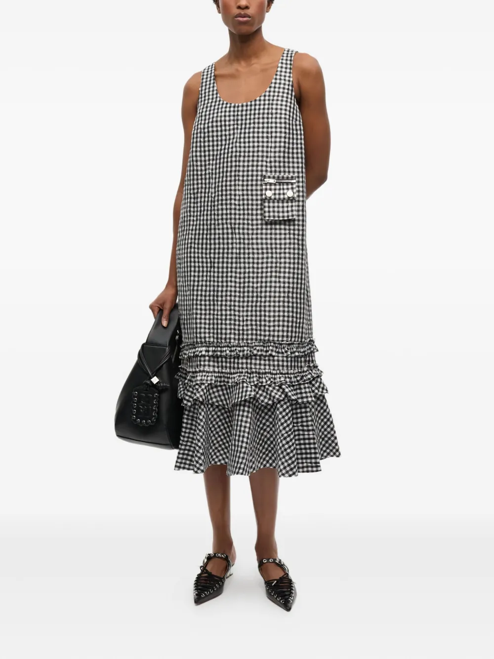 GANNI Jurk met gingham ruit - Zwart
