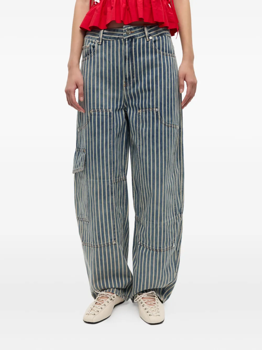 GANNI Gestreepte jeans Blauw