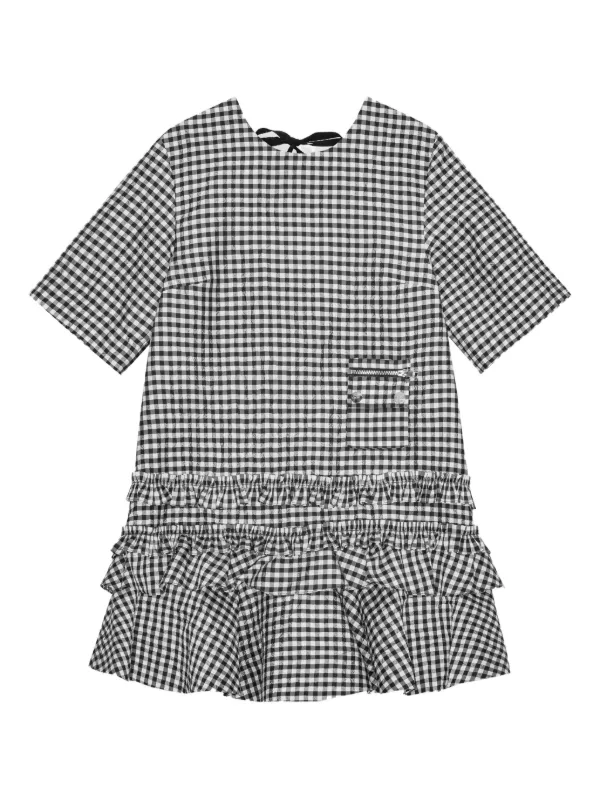 GANNI チェック ドレス | ブラック | FARFETCH JP