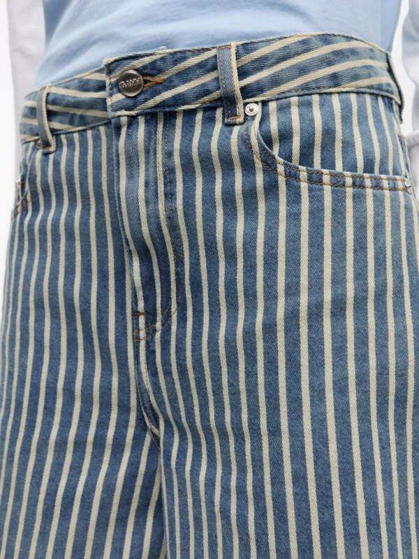 【ron】GANNI ショートパンツ ストライプ GANNI ストライプ ショートパンツ | ブルー | FARFETCH JP