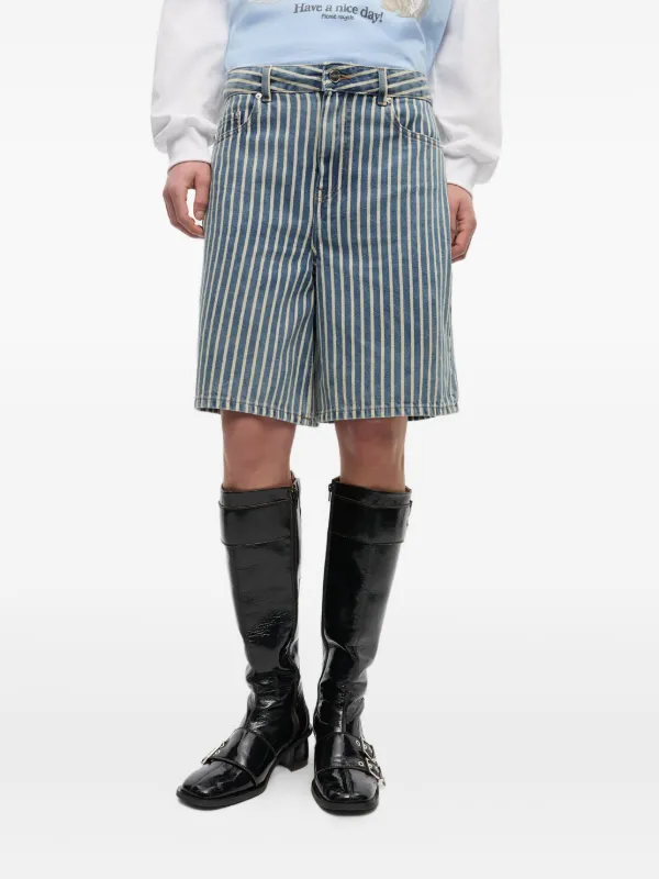 【ron】GANNI ショートパンツ　ストライプ GANNI ストライプ ショートパンツ | ブルー | FARFETCH JP