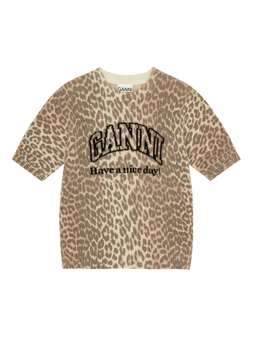 GANNI T-shirt in maglia con logo a intarsio - Toni neutri