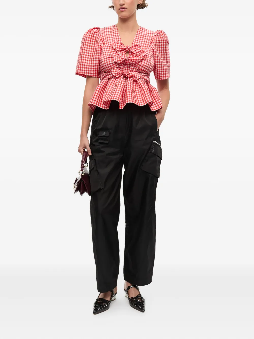 GANNI Gestrikte blouse - Rood