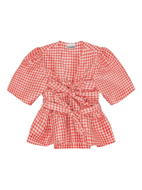 Blouse en soie à col noué - GANNI - Modalova