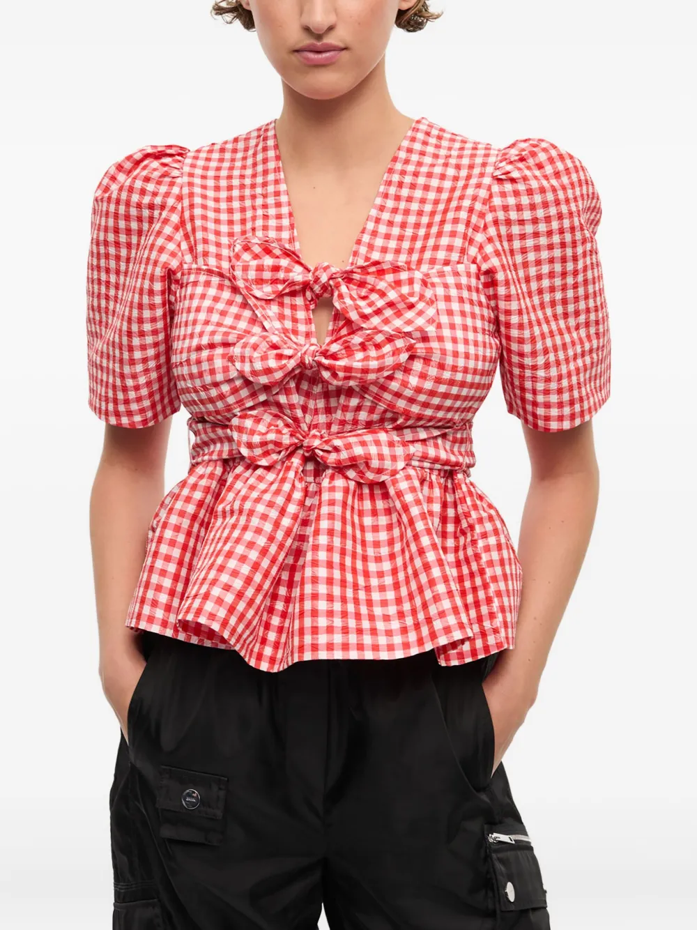 GANNI Gestrikte blouse Rood