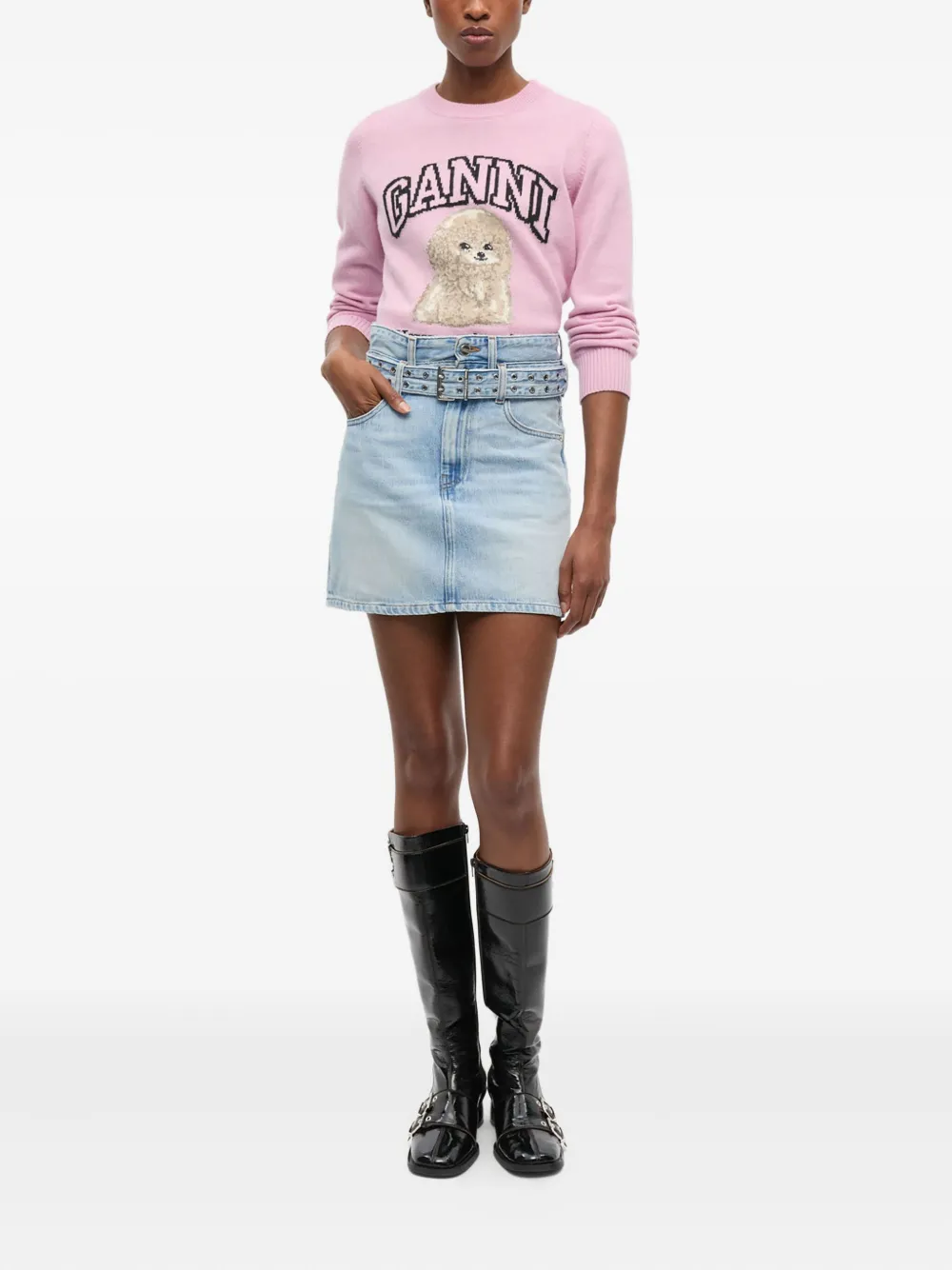 GANNI BELTED DENIM SKIRT