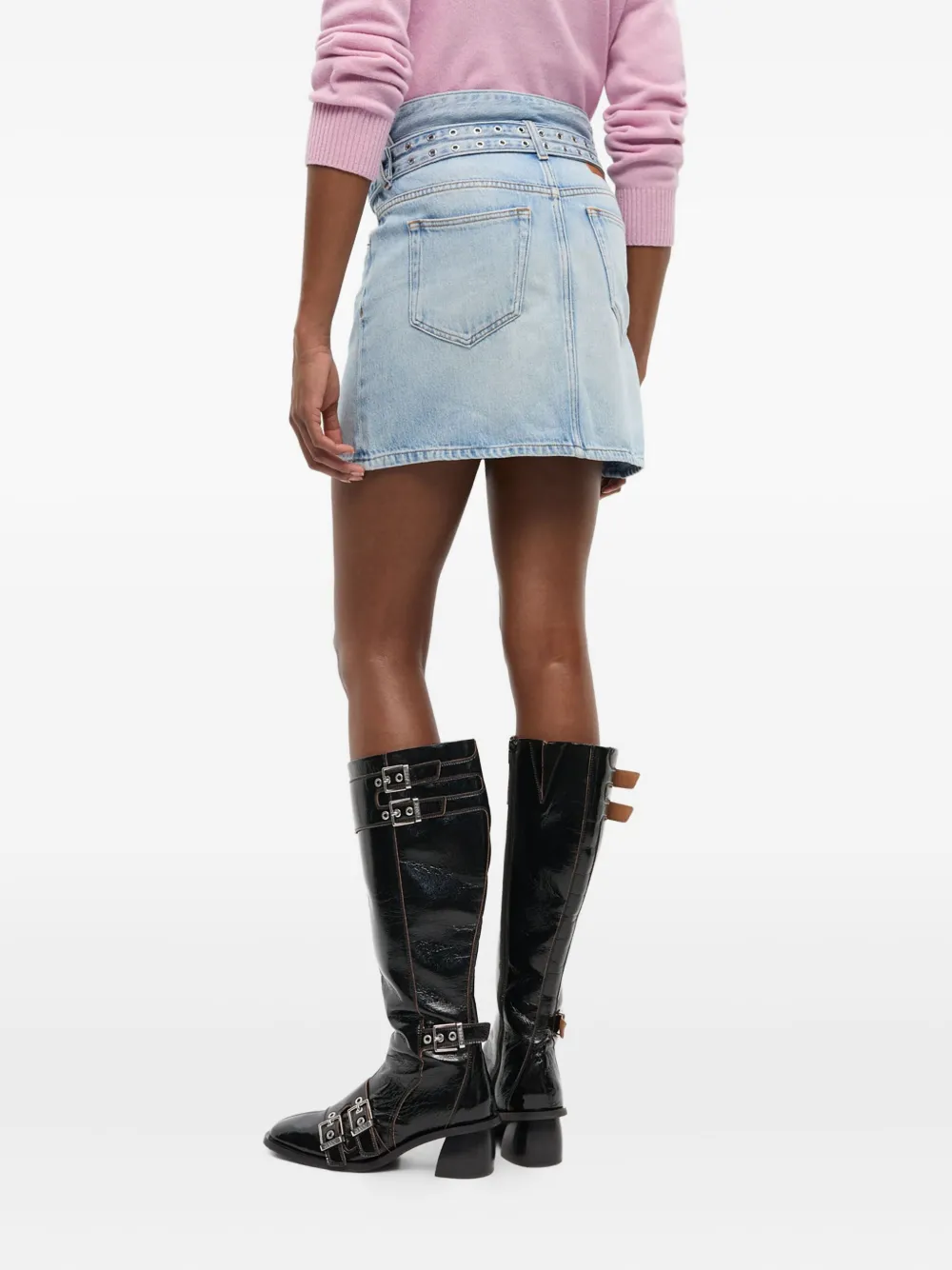 GANNI BELTED DENIM SKIRT