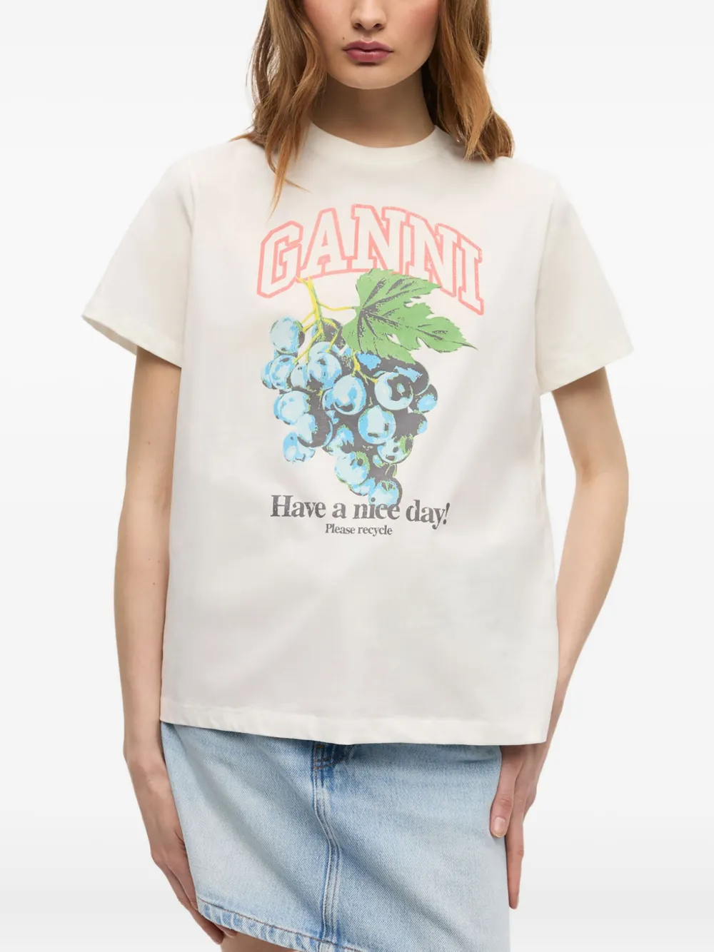 GANNI T-shirt met grafische print Wit