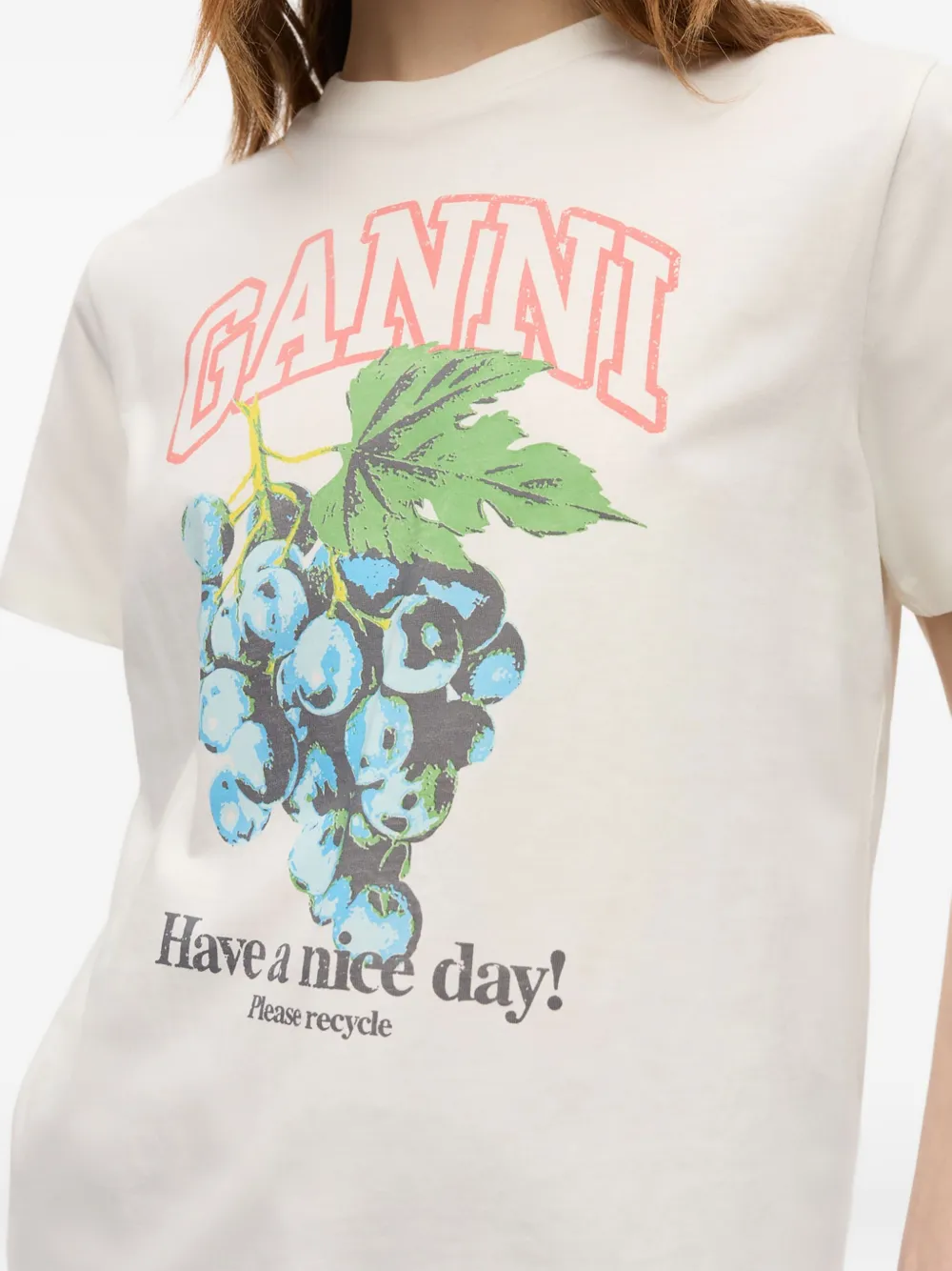 GANNI T-shirt met grafische print Wit