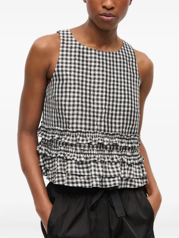 GANNI チェック ラッフルトップ | ブラック | FARFETCH JP