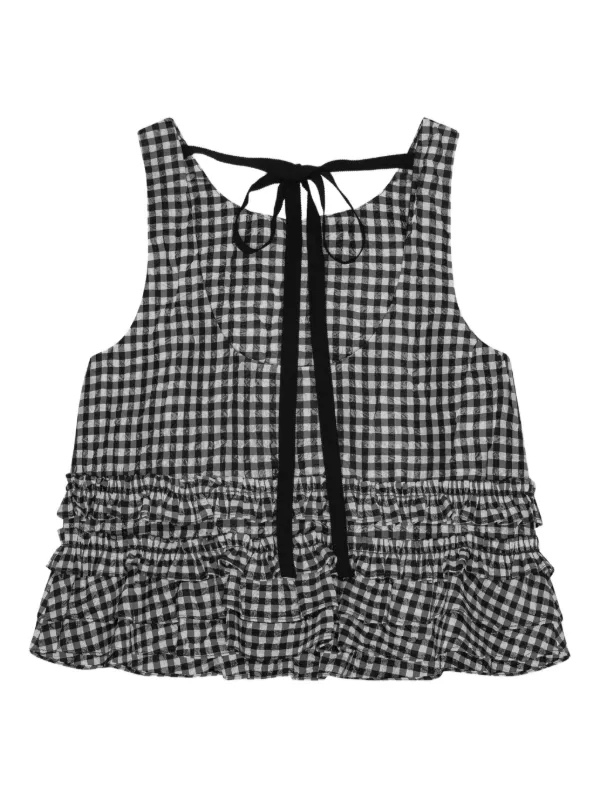 GANNI チェック ラッフルトップ | ブラック | FARFETCH JP
