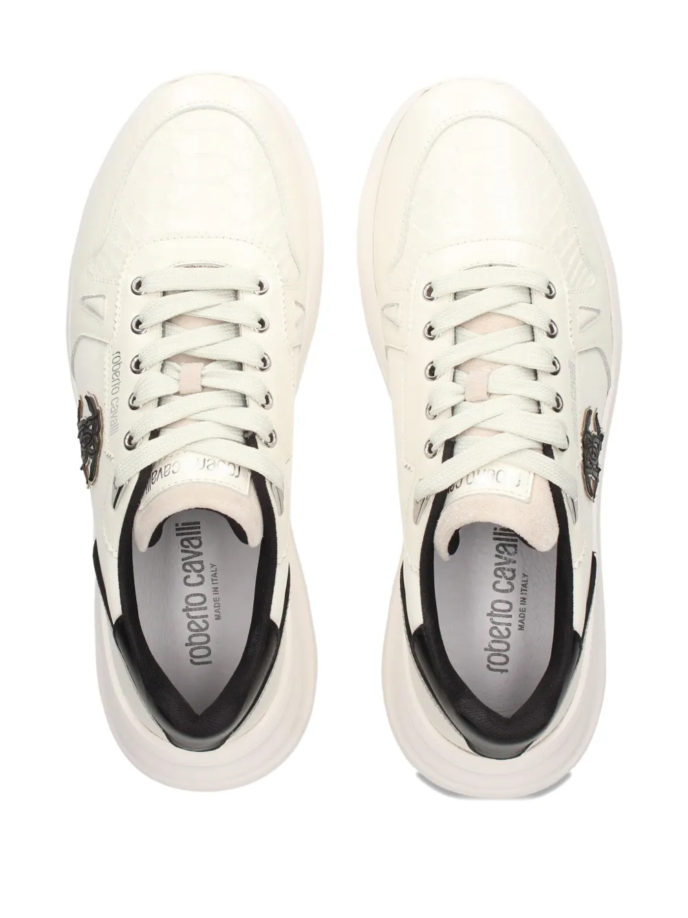 Roberto Cavalli Mirror Snake-appliqué sneakers White