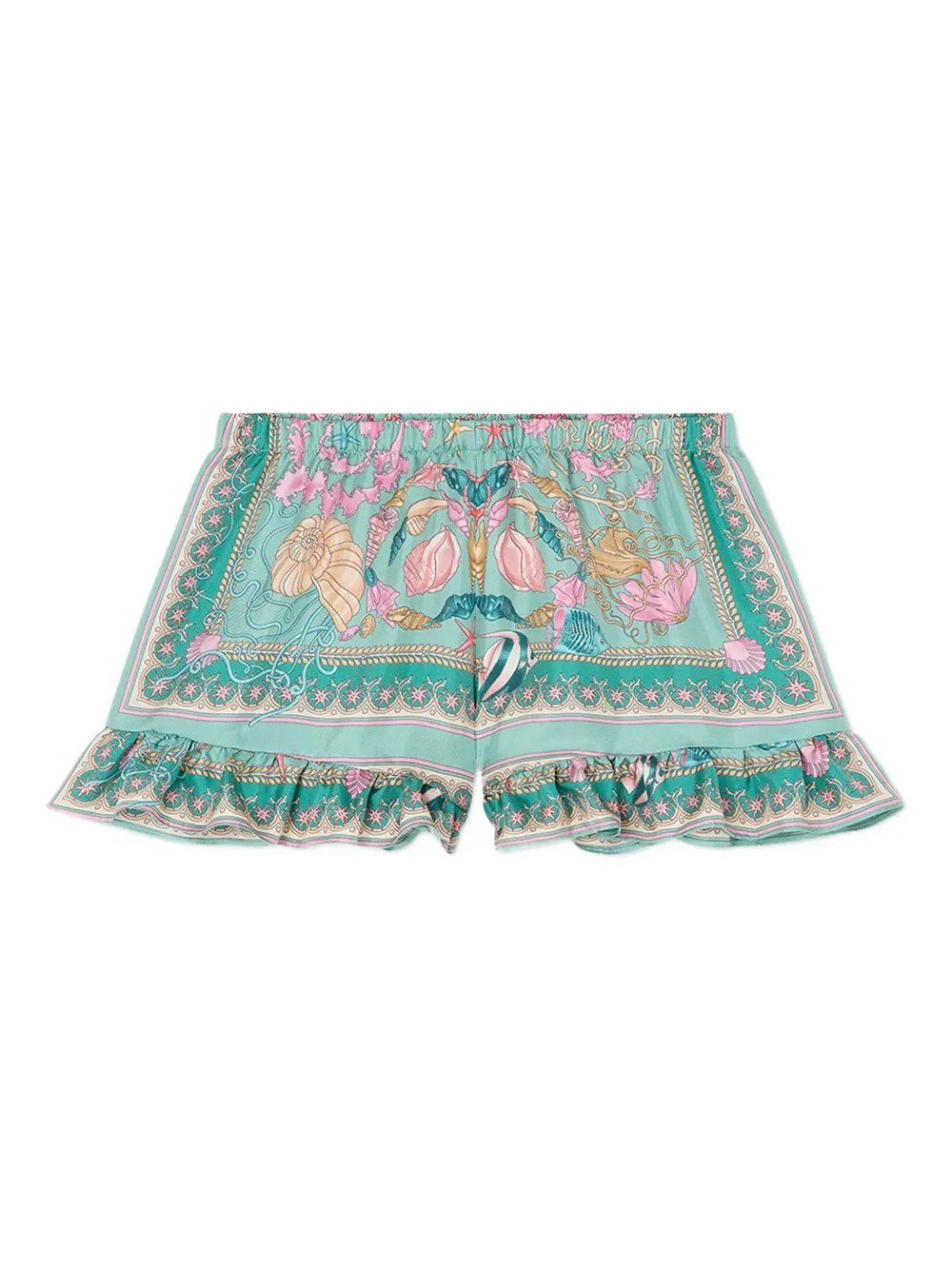 Versace Kids Underwater Barocco shorts met ruches Groen