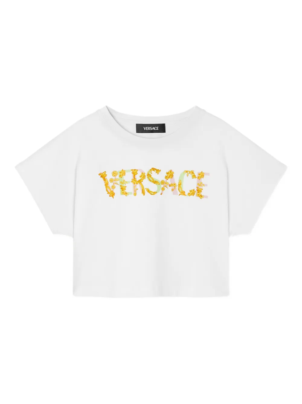 Versace Kids Cropped T-shirt met logoprint Wit