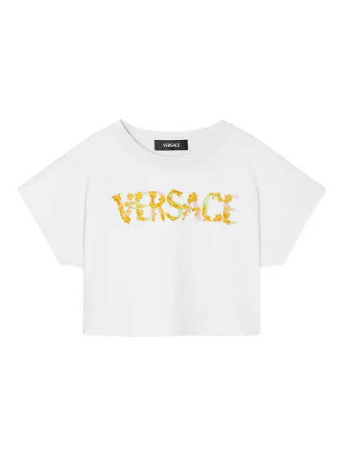 Versace Kids Camiseta cropped com estampa de logo