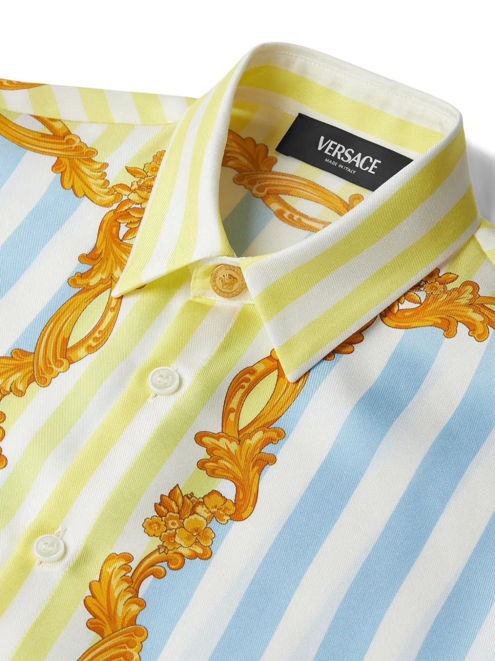Versace Kids Barocco pinstripe silk shirt Blauw