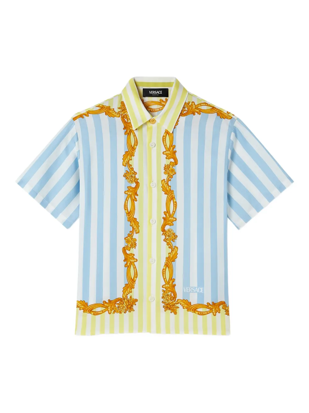 Versace Kids Barocco pinstripe silk shirt Blauw