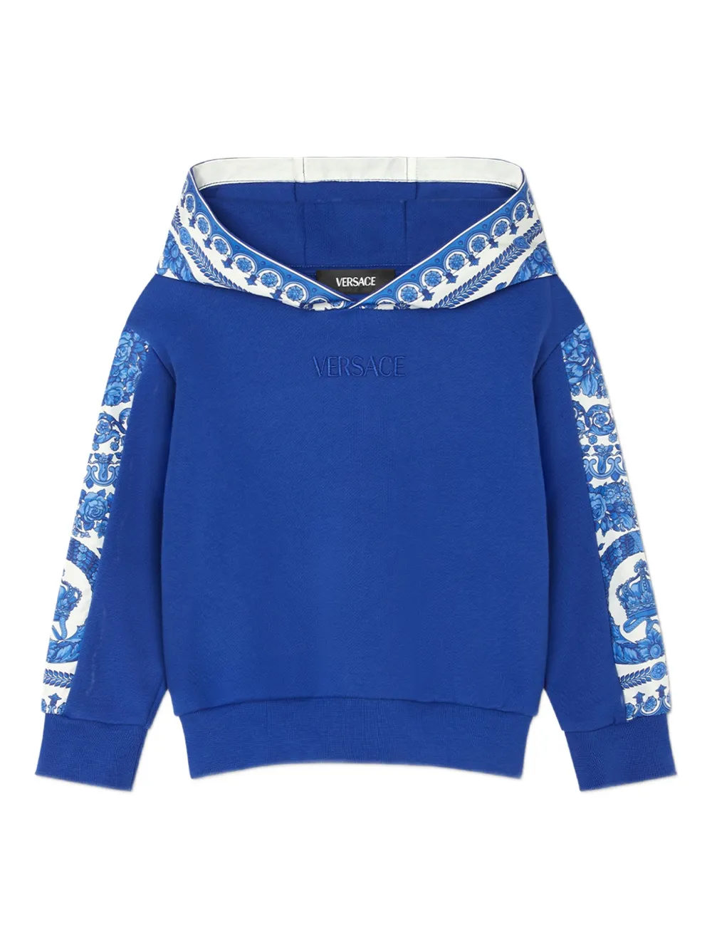 Versace Kids Barocco Foulard hoodie met patroon op de mouwen Blauw