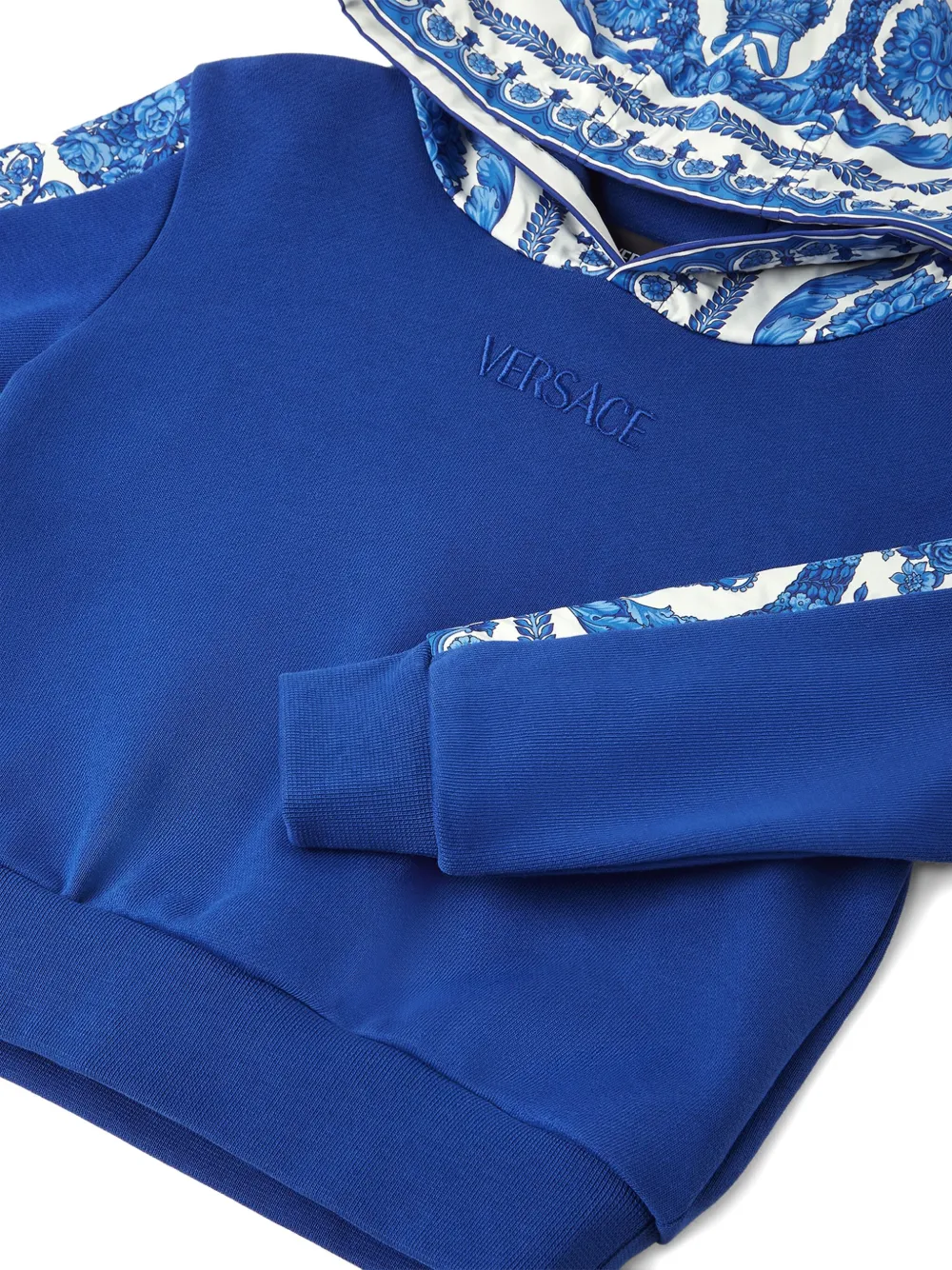 Versace Kids Barocco Foulard hoodie met patroon op de mouwen Blauw