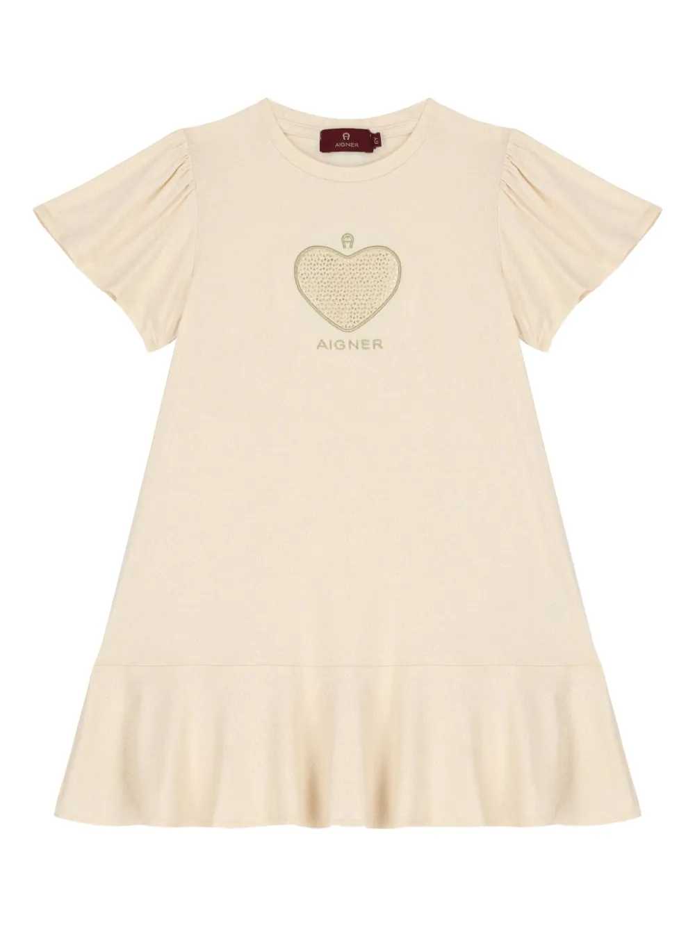 Aigner Kids Jurk met korte mouwen en hartdetail Beige