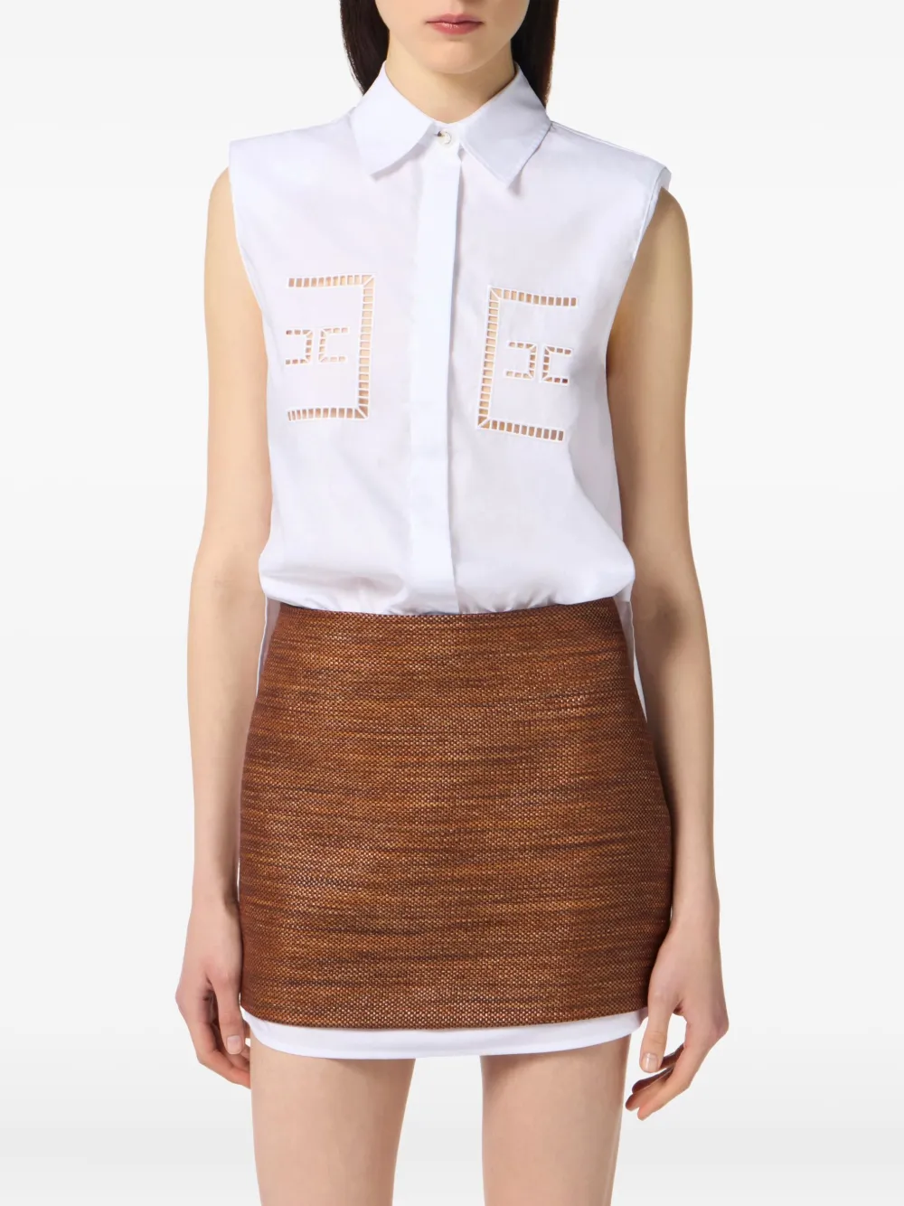 Elisabetta Franchi Blousejurk met geperforeerd logo Wit