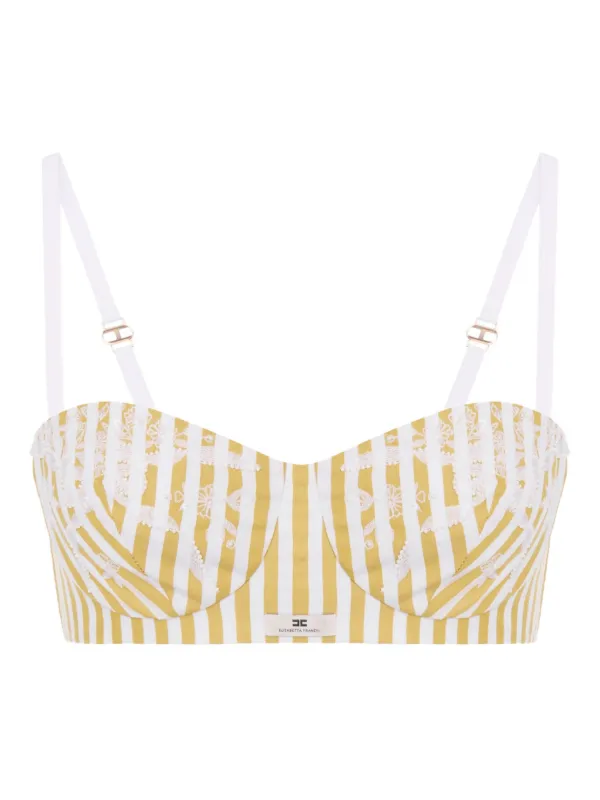 Tシャツ・カットソー ELISABETTA FRANCHI Beha striped cotton top BIANCO/OXFORD Elisabetta Franchi Striped Bra | White | FARFETCH