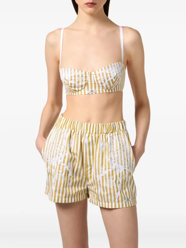 Tシャツ・カットソー ELISABETTA FRANCHI Beha striped cotton top BIANCO/OXFORD Elisabetta Franchi Striped Bra | White | FARFETCH