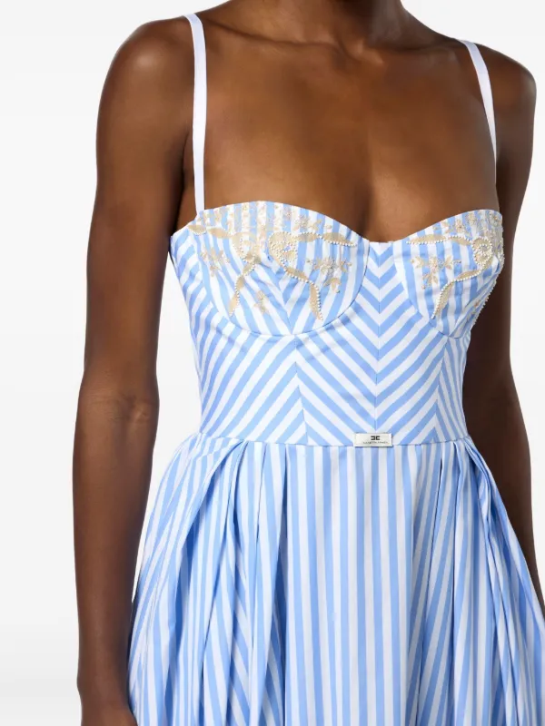 Elisabetta Franchi Striped Bustier Midi Dress | Blue | FARFETCH