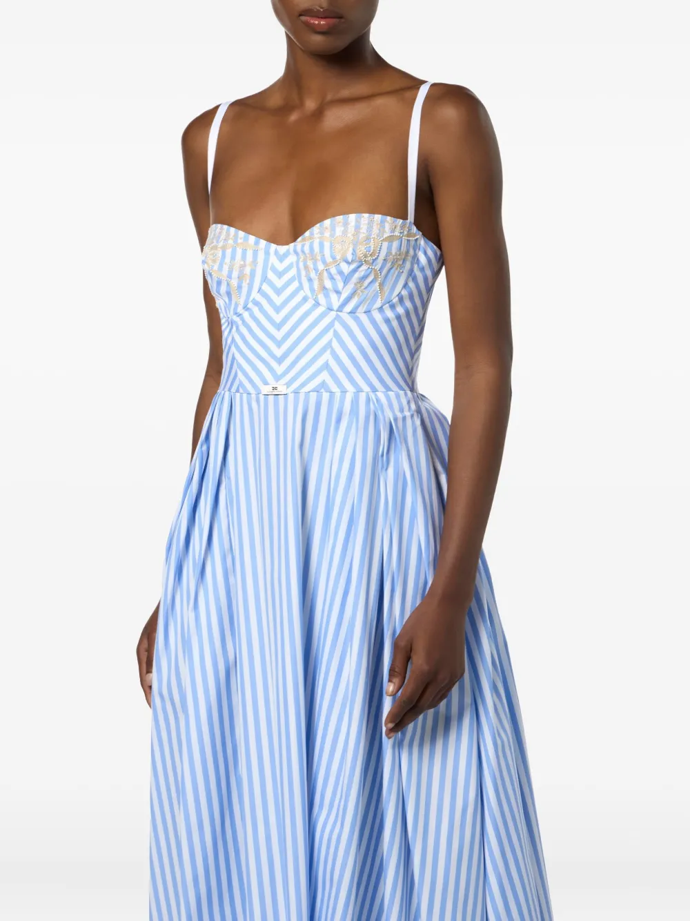 Elisabetta Franchi Gestreepte bustier midi-jurk Blauw