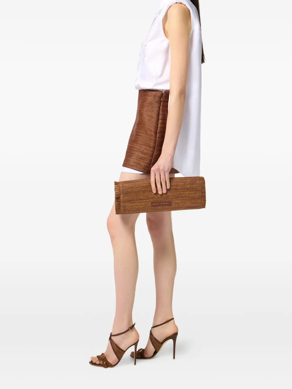 Elisabetta Franchi Clutch met logopatch - Bruin