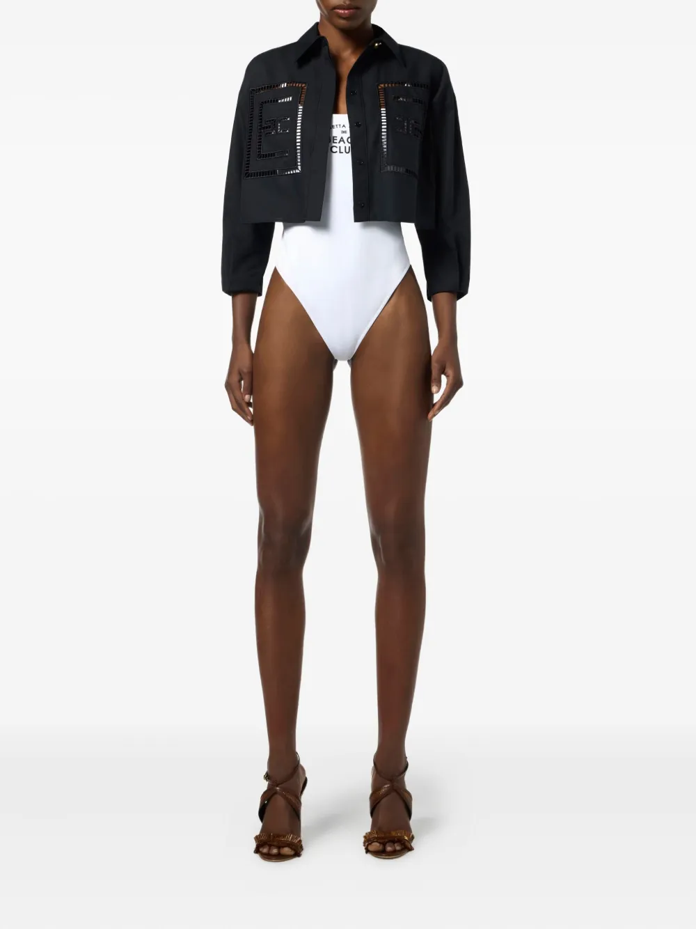 Elisabetta Franchi Cropped blouse met borduurwerk - Zwart