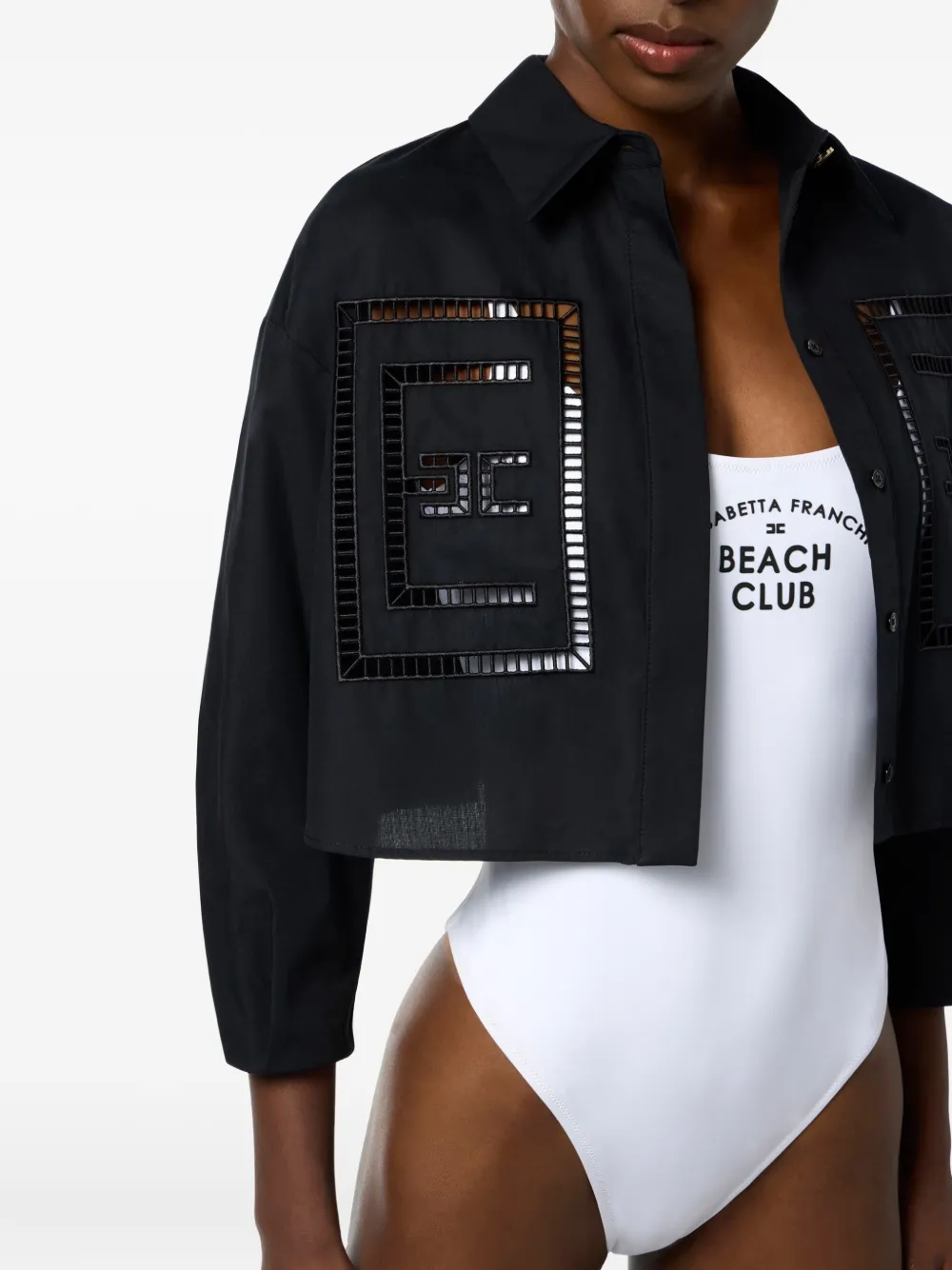 Elisabetta Franchi Cropped blouse met borduurwerk Zwart