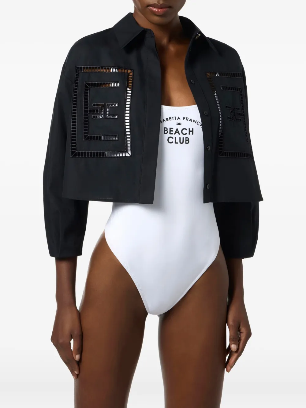 Elisabetta Franchi Cropped blouse met borduurwerk Zwart