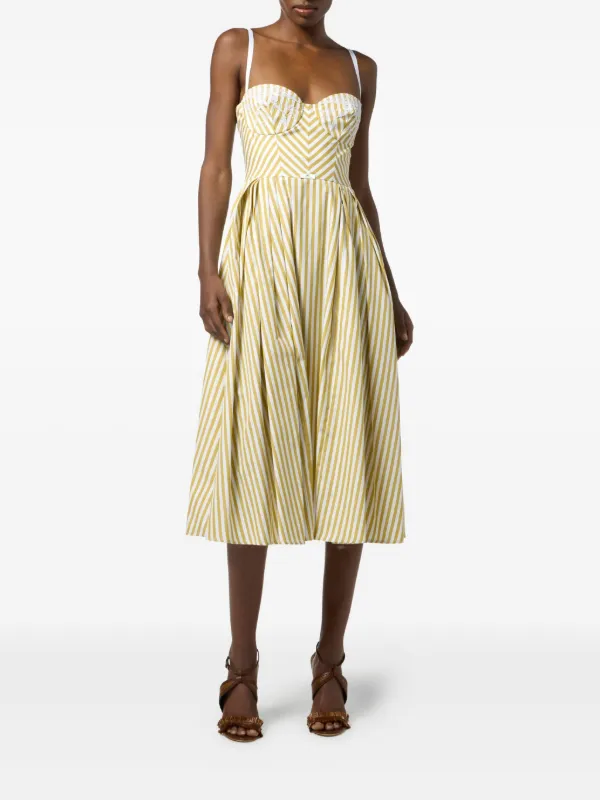 Elisabetta Franchi Striped sweetheart-neck Dress | Yellow