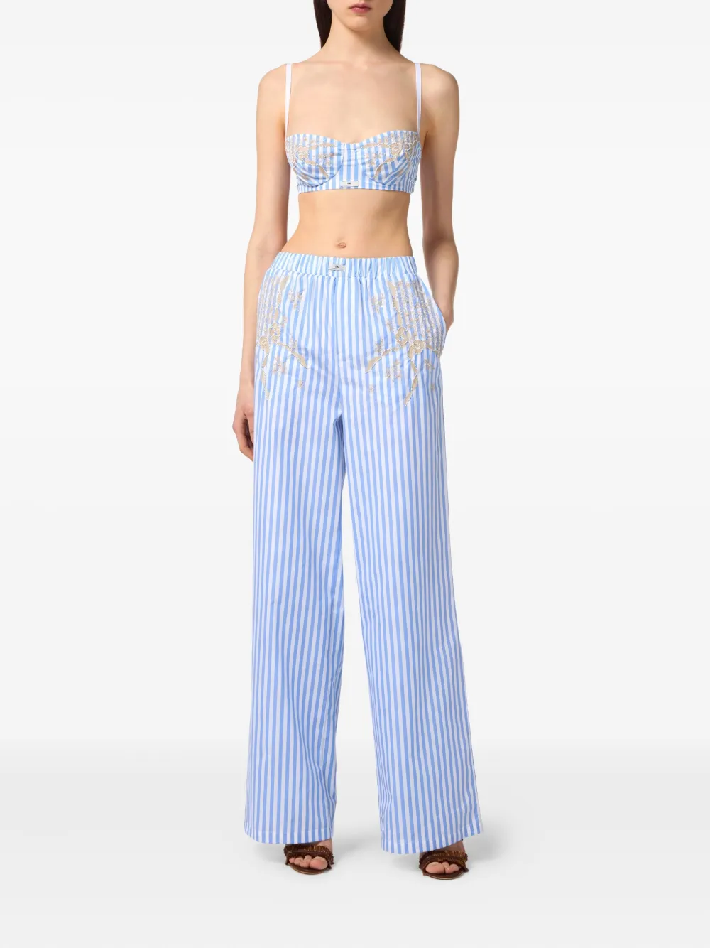 Elisabetta Franchi Broek met borduurwerk - Blauw