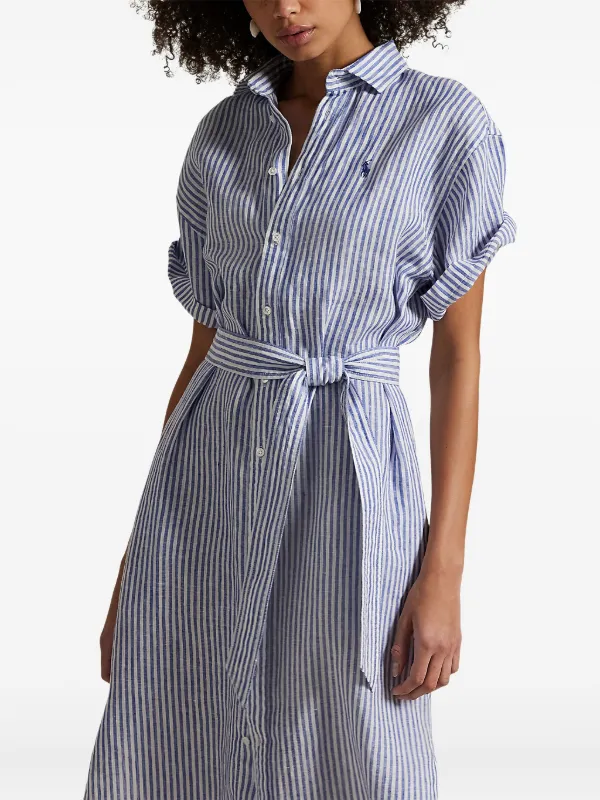 Polo Ralph Lauren Linen Short Sleeve Dress | Blue | FARFETCH Polo Ralph Lauren Linen Short Sleeve Dress | Blue | FARFETCH