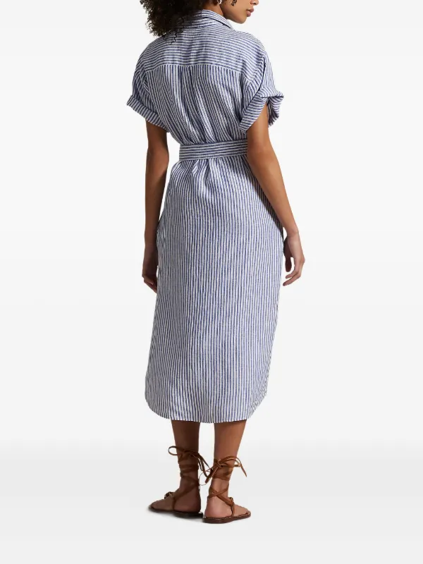 Polo Ralph Lauren Linen Short Sleeve Dress | Blue | FARFETCH