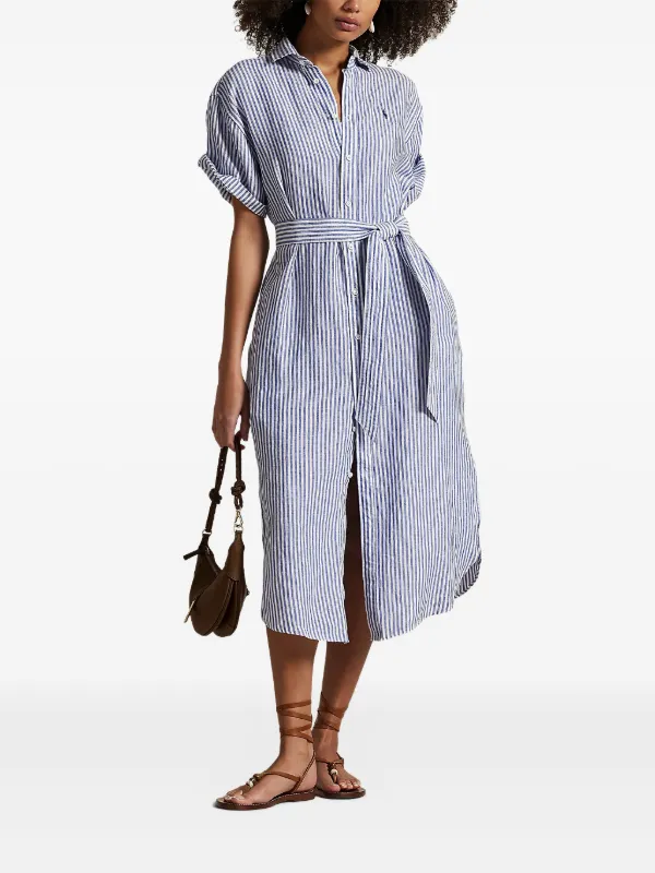 Polo Ralph Lauren Linen Short Sleeve Dress | Blue | FARFETCH Polo Ralph Lauren Linen Short Sleeve Dress | Blue | FARFETCH