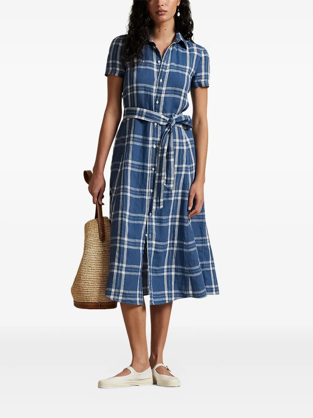 Polo Ralph Lauren Geruite blousejurk Blauw
