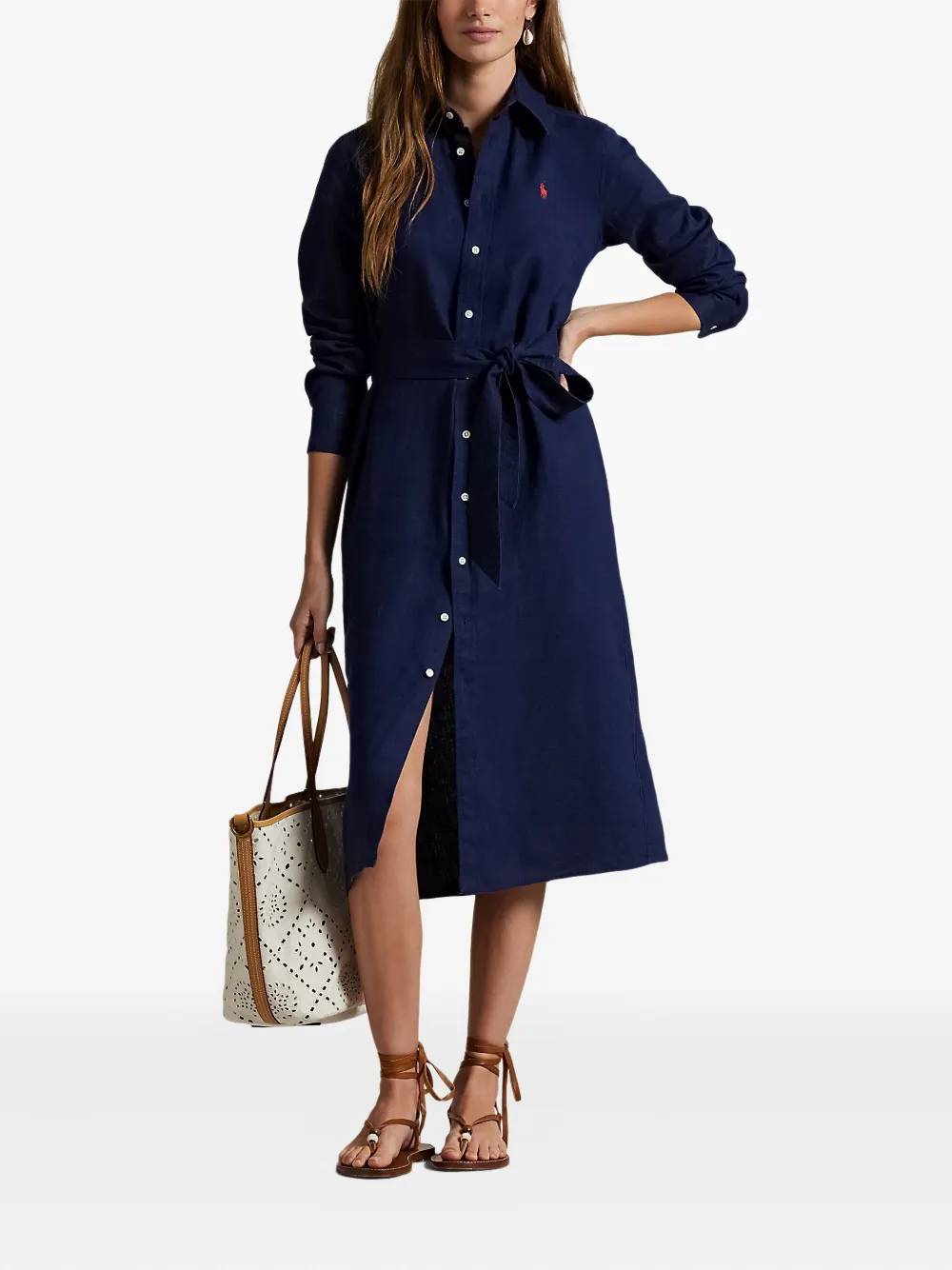 Polo Ralph Lauren Blousejurk met knopen en ceintuur - Blauw