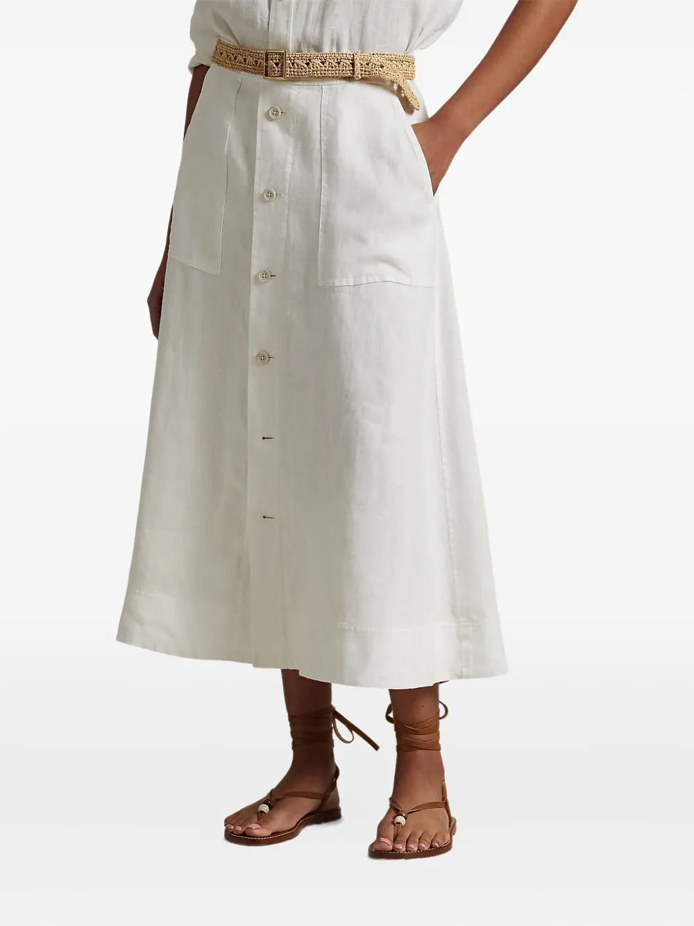 POLO RALPH LAUREN BUTTON-FRONT MIDI SKIRT