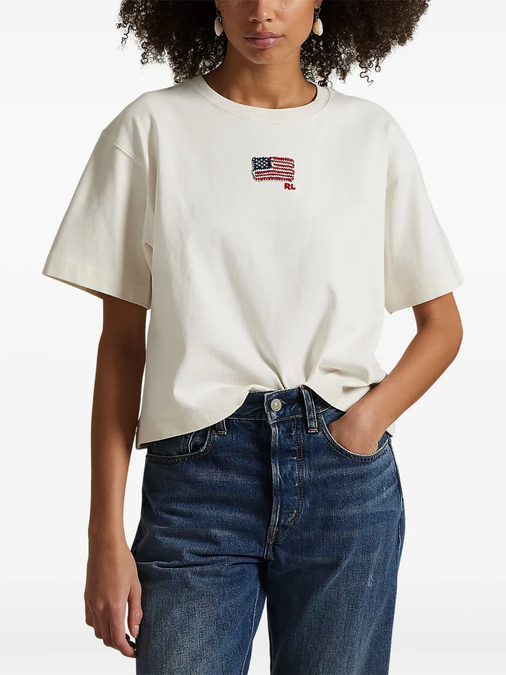 Polo Ralph Lauren T-shirt met geborduurde vlag Wit