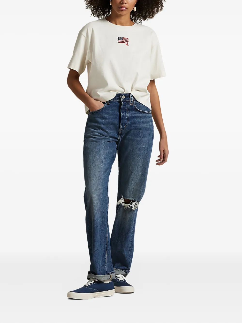 Polo Ralph Lauren T-shirt met geborduurde vlag Wit