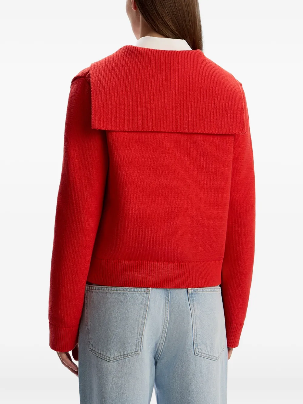 12 Storeez Sailor-collar Cardigan In Red