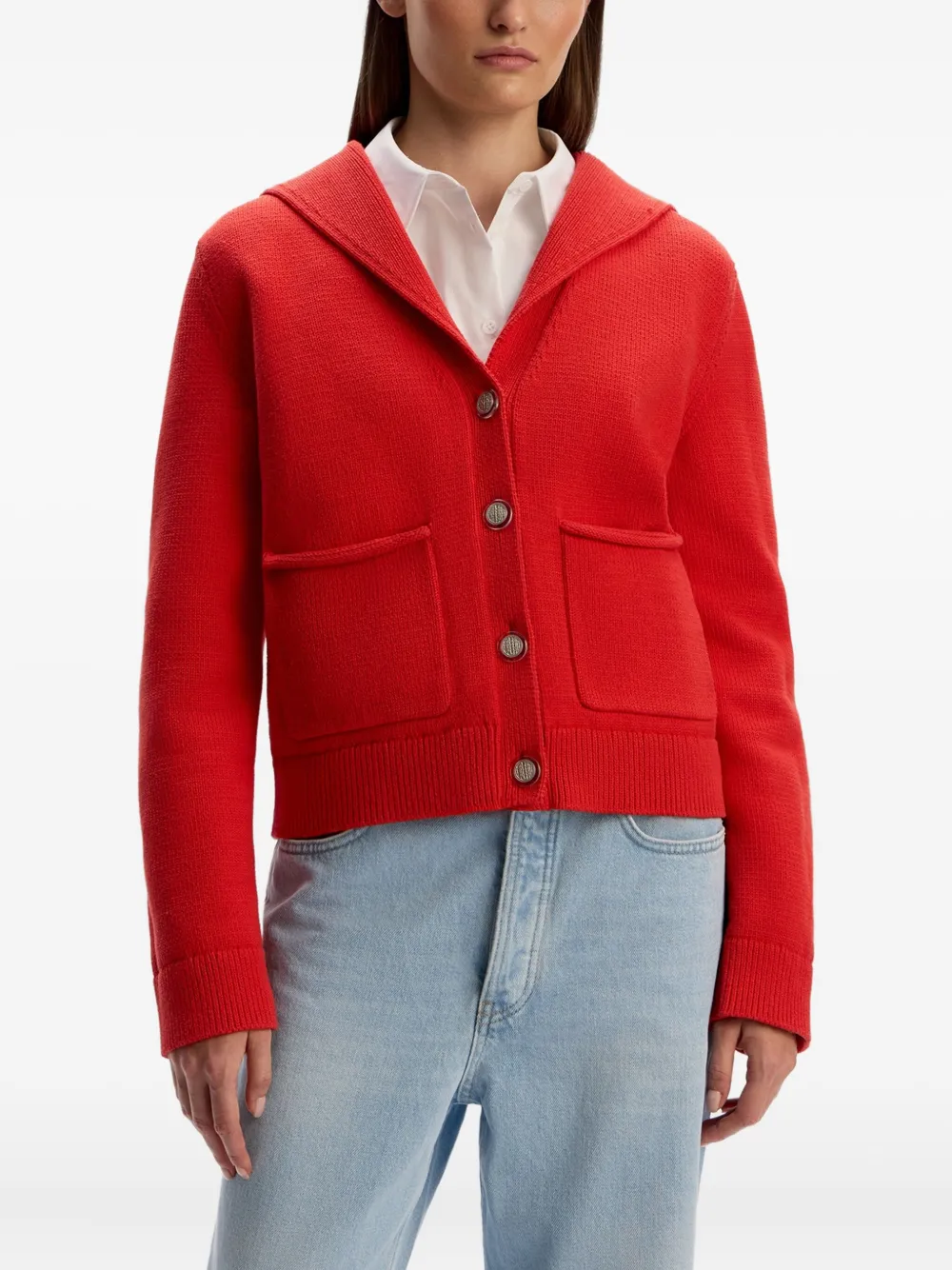 12 Storeez Sailor-collar Cardigan In Red