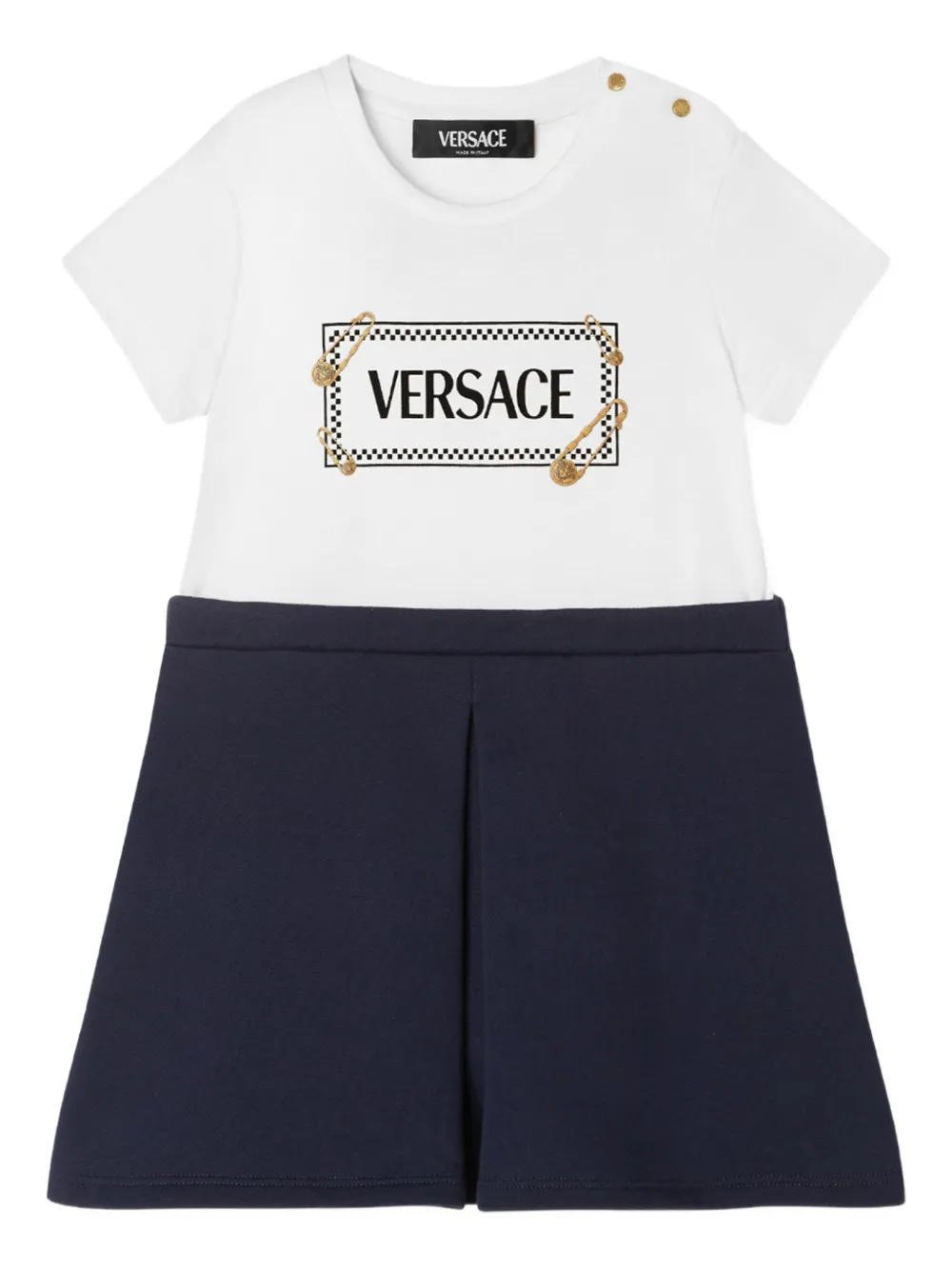 Versace Kids logo-plaque cotton dress Wit