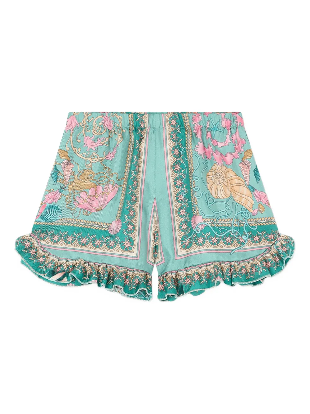 Versace Kids Underwater Barocco shorts met ruches Groen