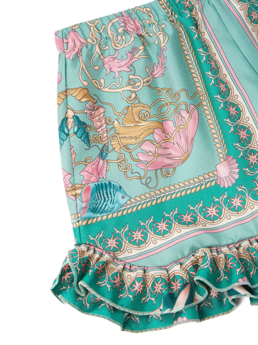 Versace Kids Underwater Barocco shorts met ruches Groen
