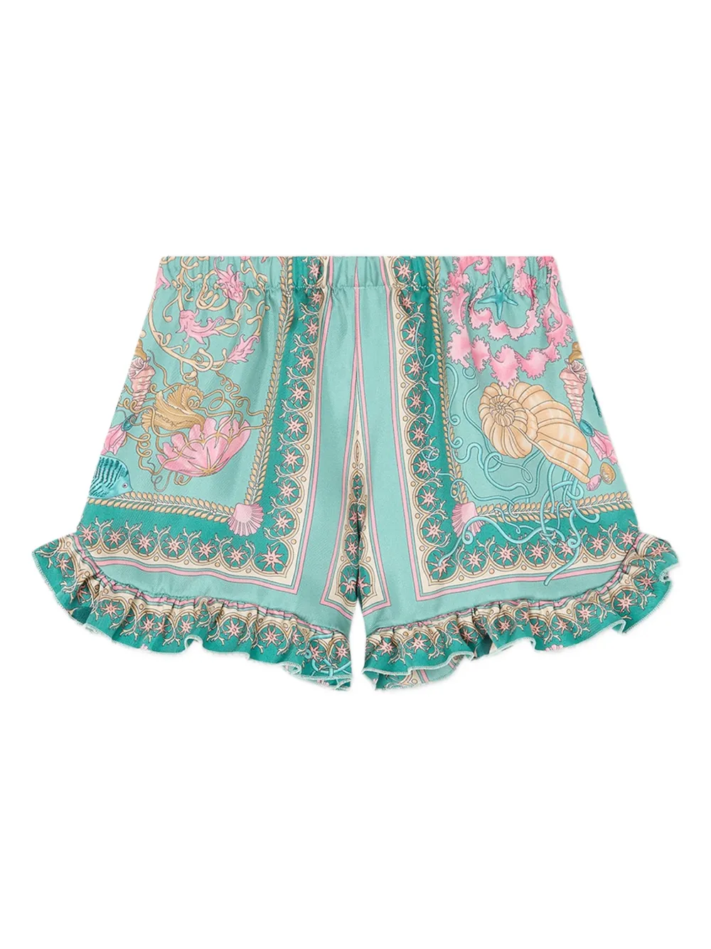 Versace Kids Underwater Barocco shorts met ruches - Groen
