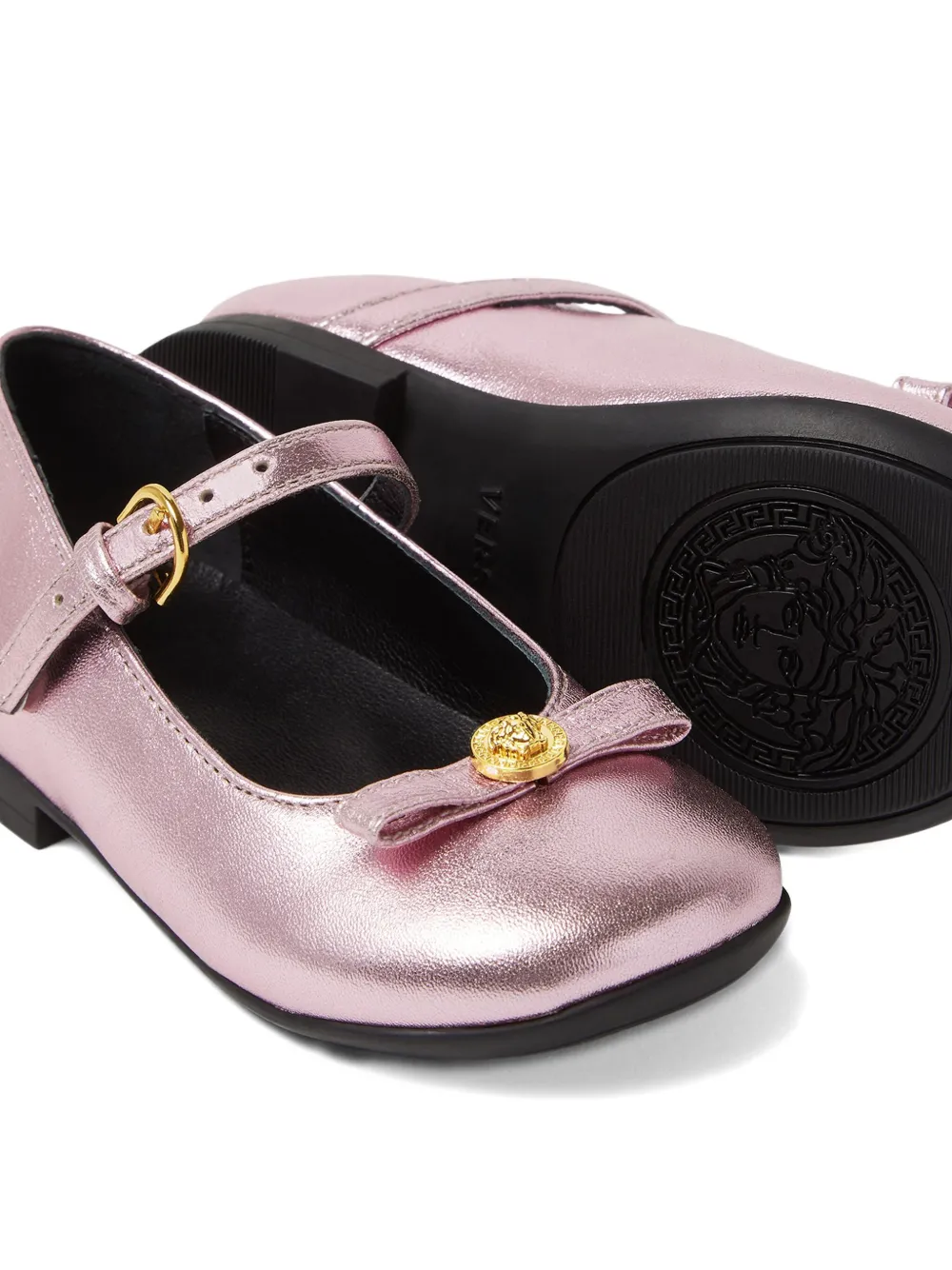 Versace Kids Gianni Ribbon metallic leather ballet flats Pink